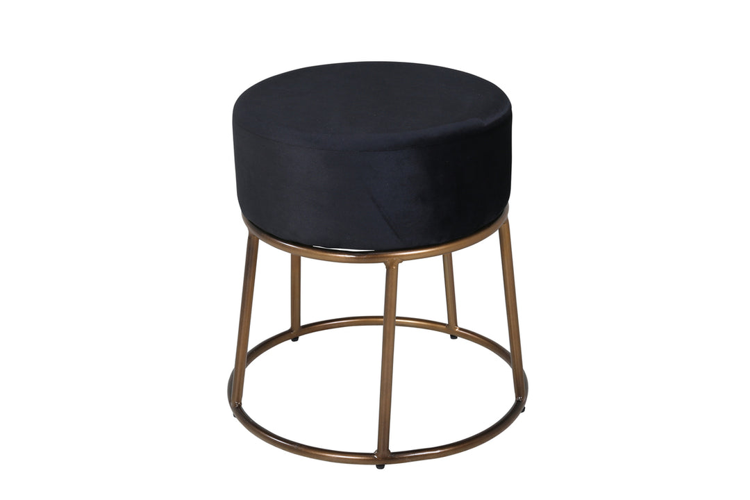 VENTURE DESIGN Pippi puf rund sort fløjl og kobber stål Ø45.5