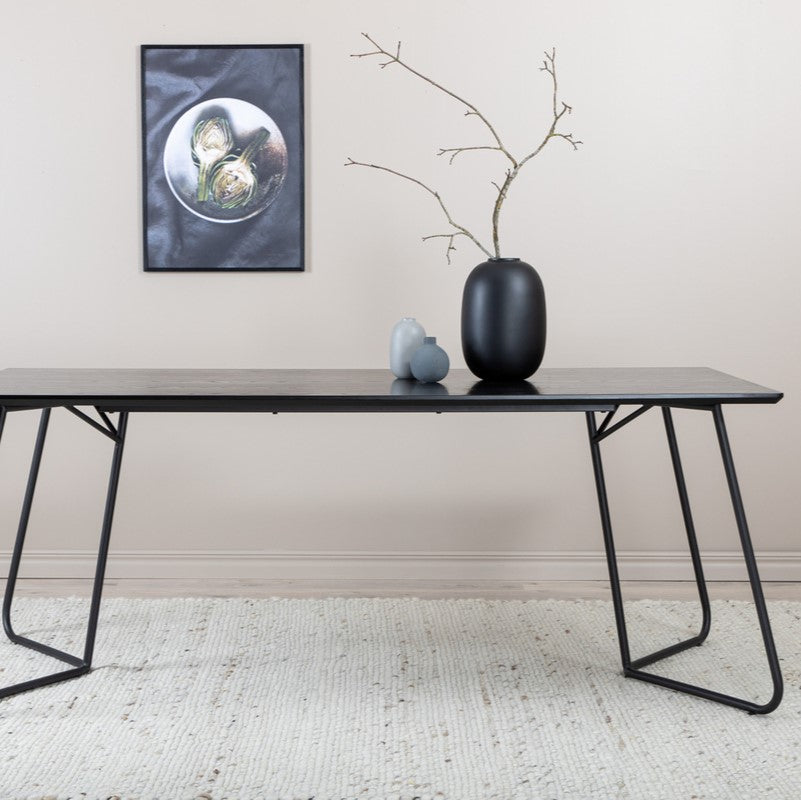 Produktbillede af Pontius Spisebord i sort egefiner og sort understel rektangulær 90 x 190 cm på tilbud i høj kvalitet