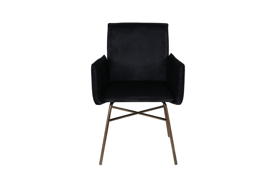 VENTURE DESIGN Pippi spisebordsstol m. armlæn sort fløjl/polyesterhør og kobber stål