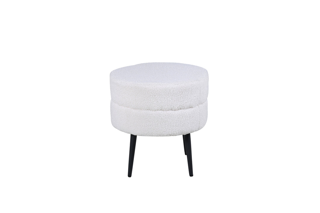 VENTURE DESIGN Pot puf rund hvid bamsestof polyester og sort stål Ø40