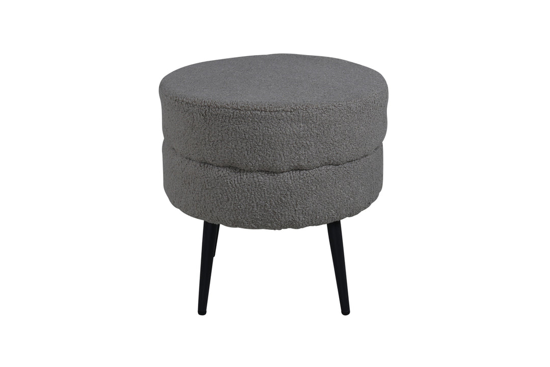 VENTURE DESIGN Pot puf rund grå bamsestof polyester og sort stål Ø40