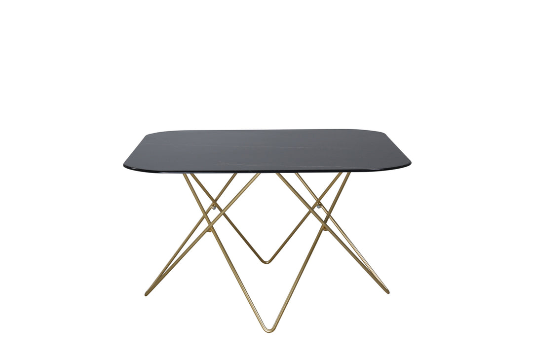 VENTURE DESIGN Tristar sofabord kvadratisk sort marmoreret glas og messing stål 80x80