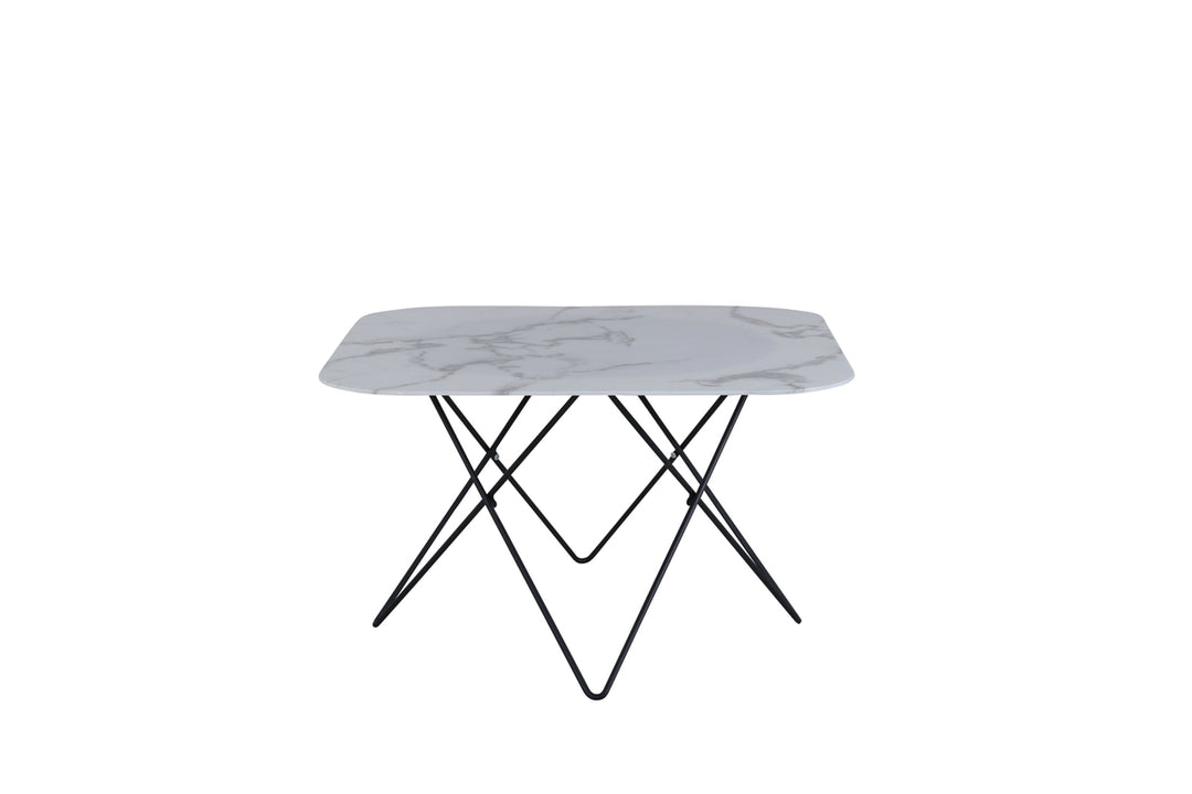 VENTURE DESIGN Tristar sofabord kvadratisk hvid marmoreret glas og sort stål 80x80