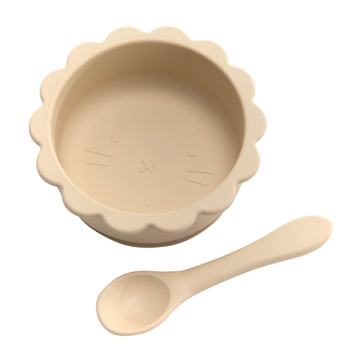 Produktbillede af Silikoneskål med ske i beige på tilbud i høj kvalitet