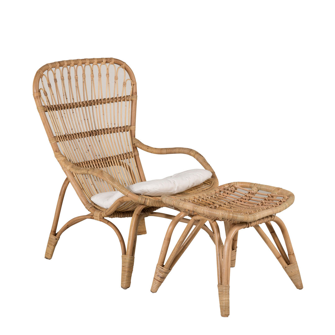 VENTURE DESIGN Ella loungestol m. fodskammel og hynde offwhite stof og natur bambus