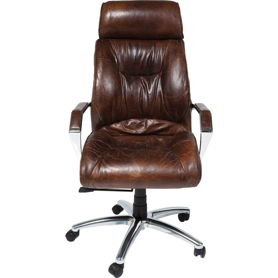 KARE DESIGN Cigar Lounge kontorstol brunt koskind/aluminium m. armlæn og hjul