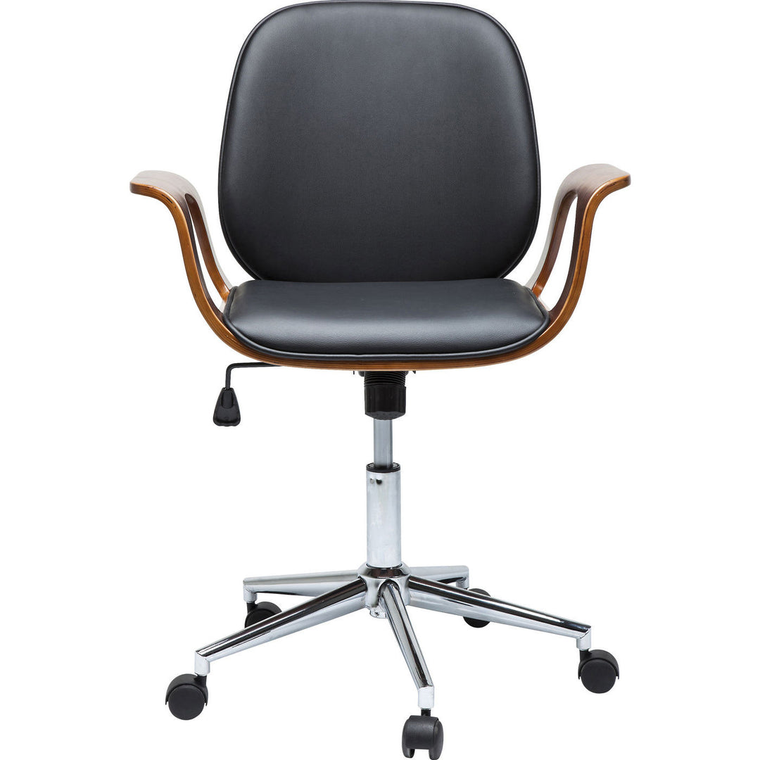 KARE DESIGN Patron Walnut kontorstol sort polyester/valnøddebrunt finér m. armlæn og hjul