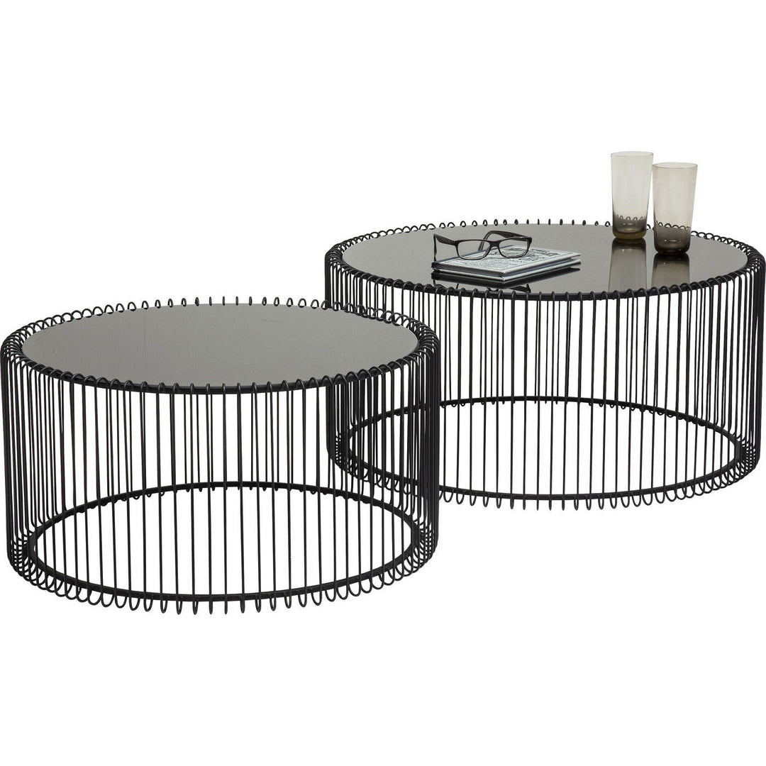 KARE DESIGN Wire Black sofabord klart glas/sort stål rundt 2/sæt