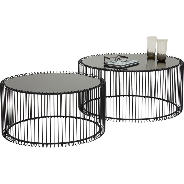 KARE DESIGN Wire Black sofabord klart glas/sort stål rundt 2/sæt