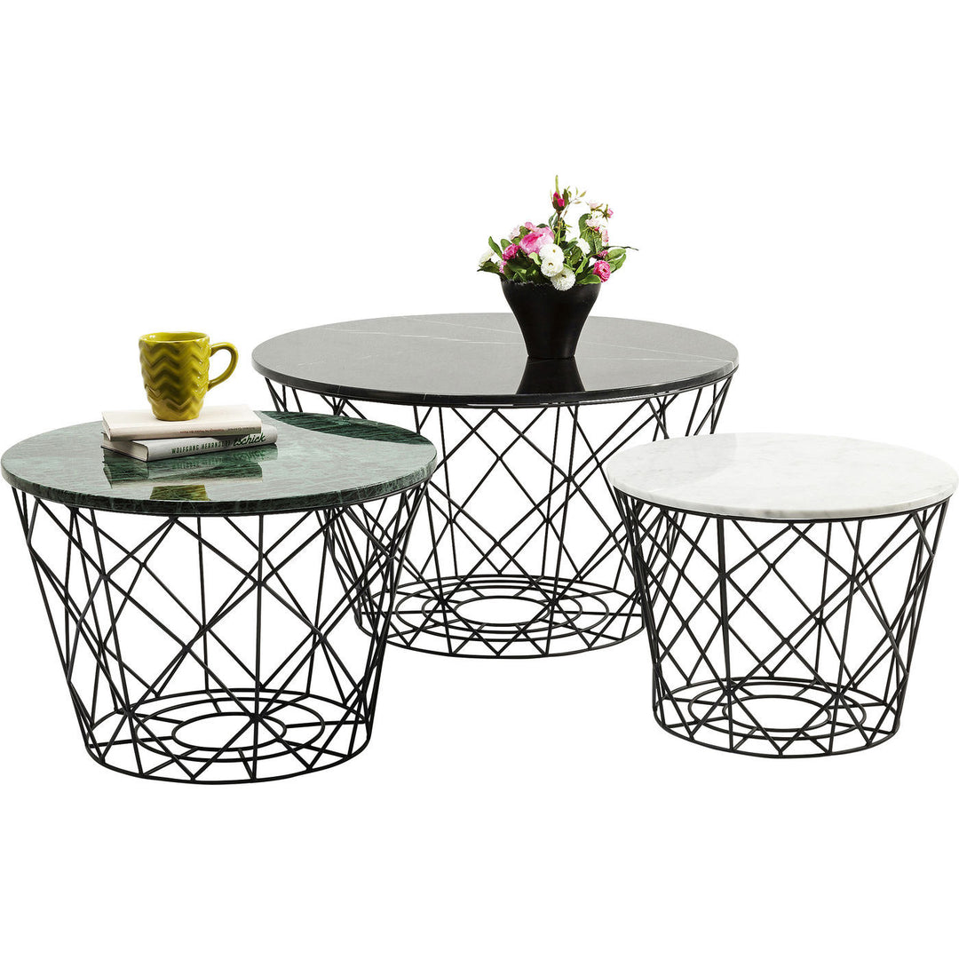 KARE DESIGN East Round sofabordssæt grøn/hvid/sort marmor rund sæt m. 3