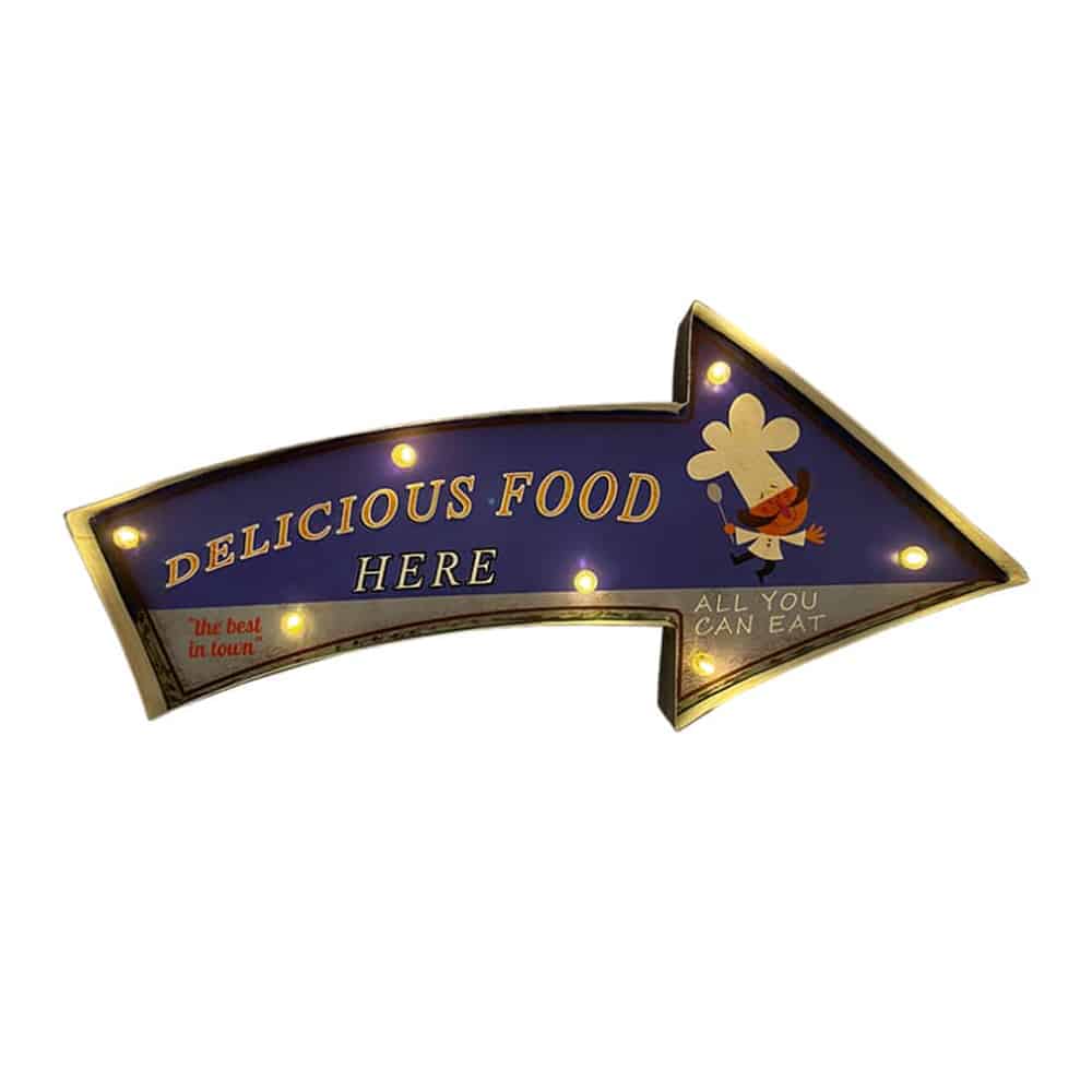 Produktbillede af Køb Retro Skilt DELICIOUS FOOD med lys på tilbud