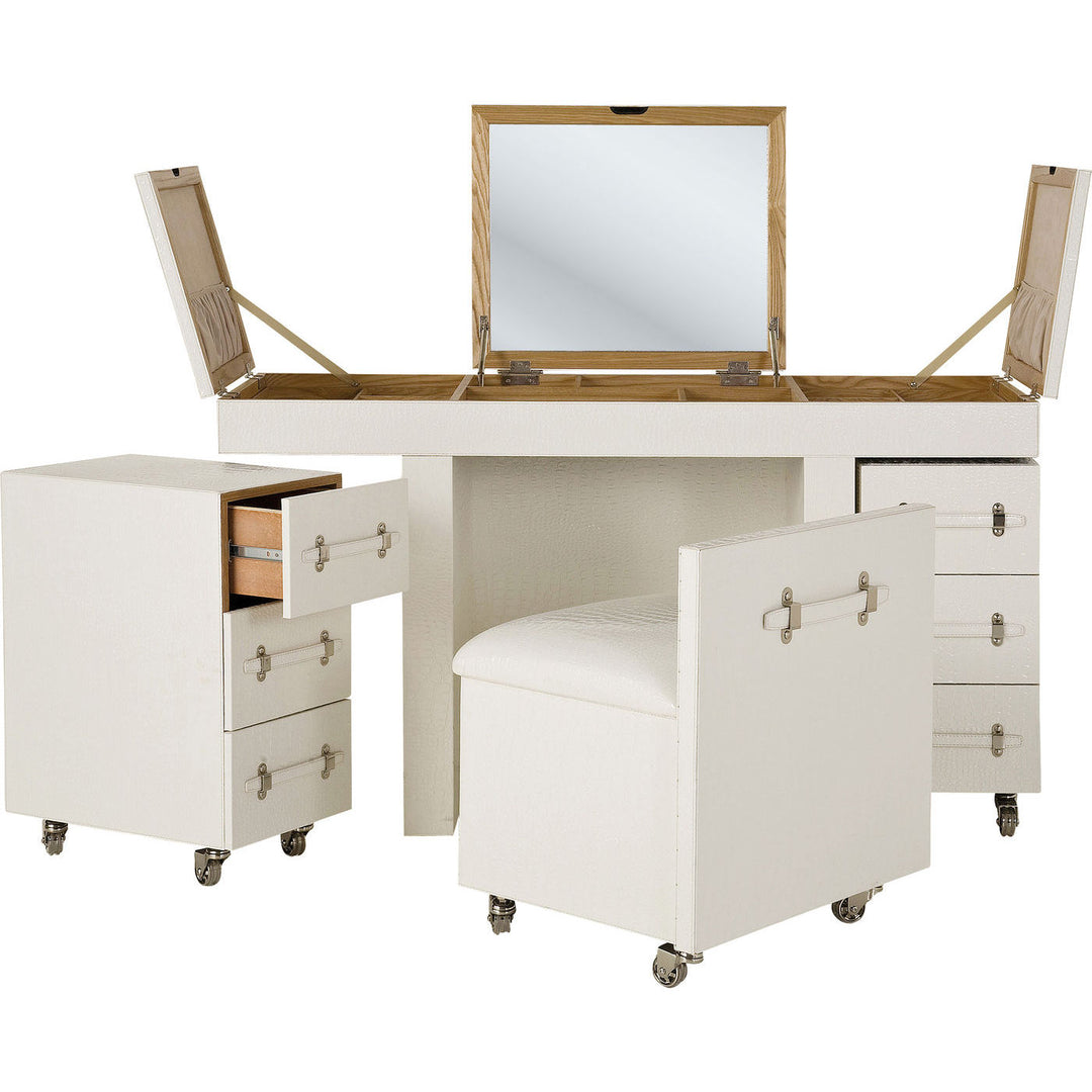 KARE DESIGN Diva Croco White Makeup Bord hvid læderlook m. stol 6 skuffer spejl og +10 rum