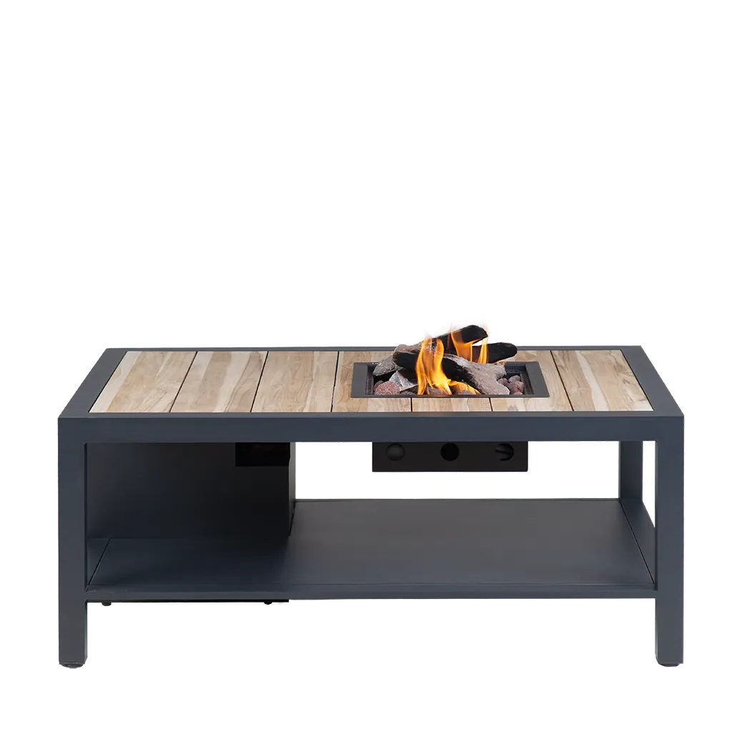 COSI FIRES Cosiflow straight ildbord rektangulær natur teaktræ og antracitgrå aluminium 120x80