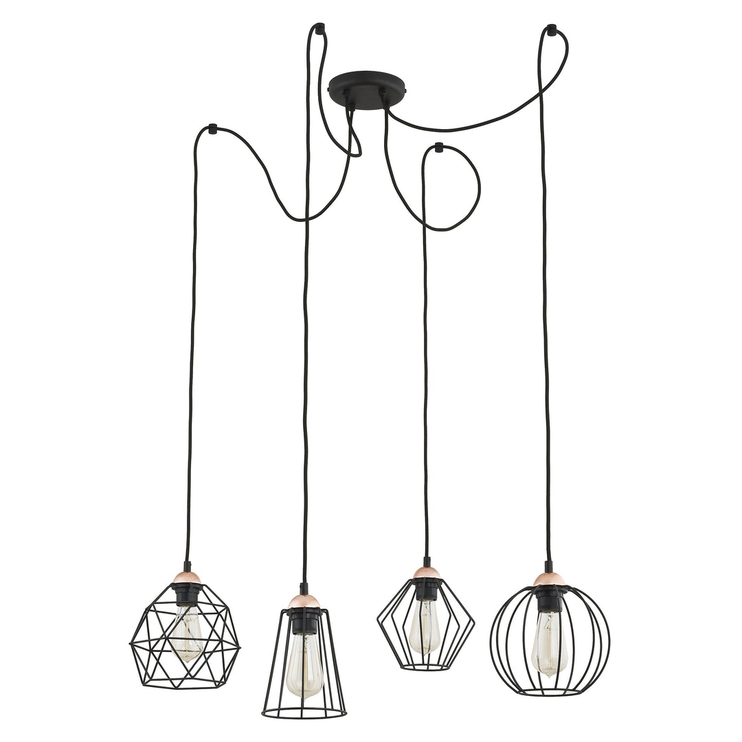 TK Galaxy Spider loftlampe m. 4 skærme kobber og sort metal