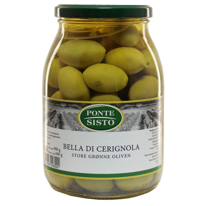 Produktbillede af Oliven Grøn Bella Di Cerignola M/sten 980 g på tilbud – premium kvalitet og detaljer