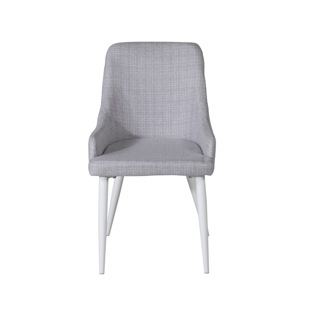 VENTURE DESIGN Plaza spisebordsstol m. armlæn lysegrå polyester og hvid metal