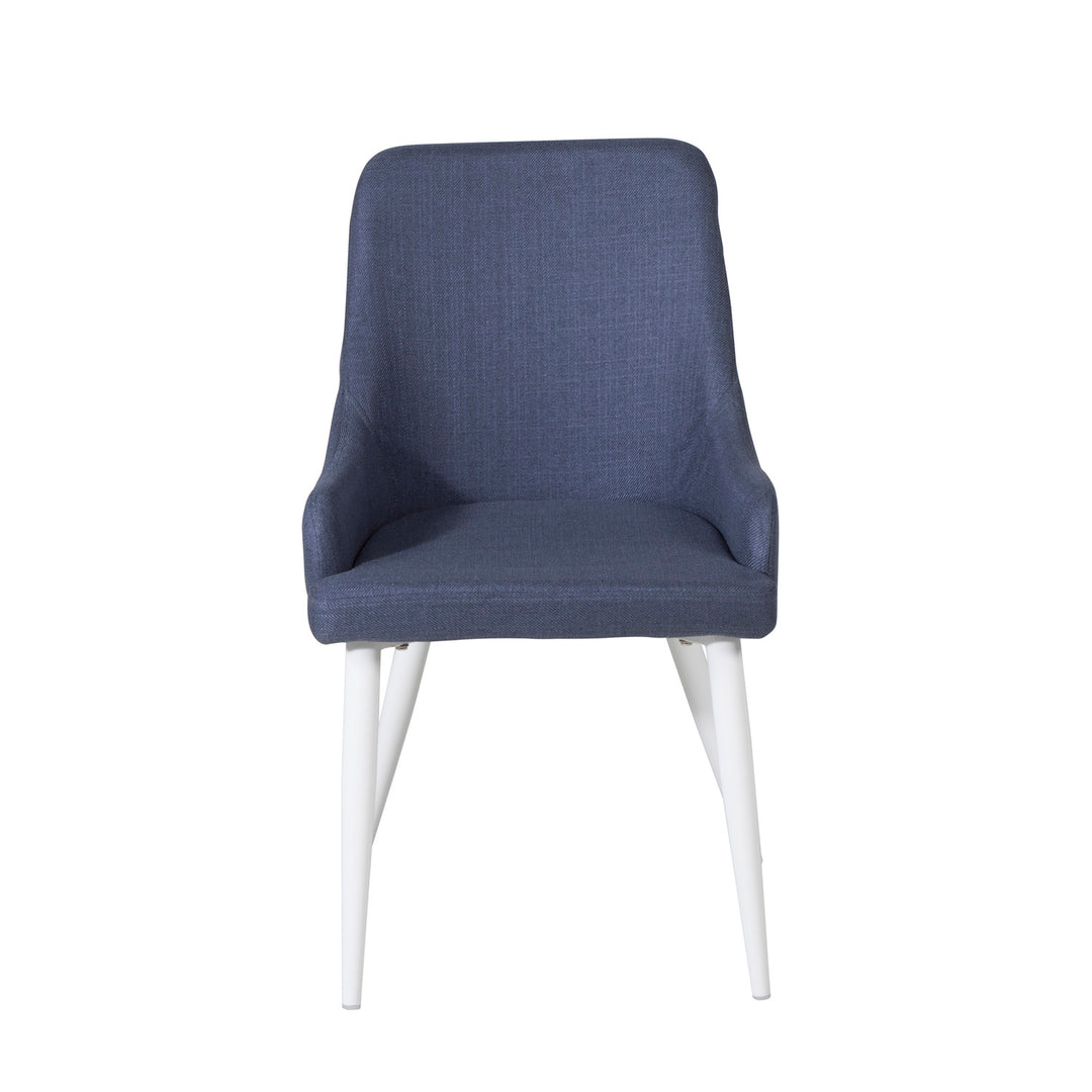VENTURE DESIGN Plaza spisebordsstol m. armlæn blå polyester og hvid metal