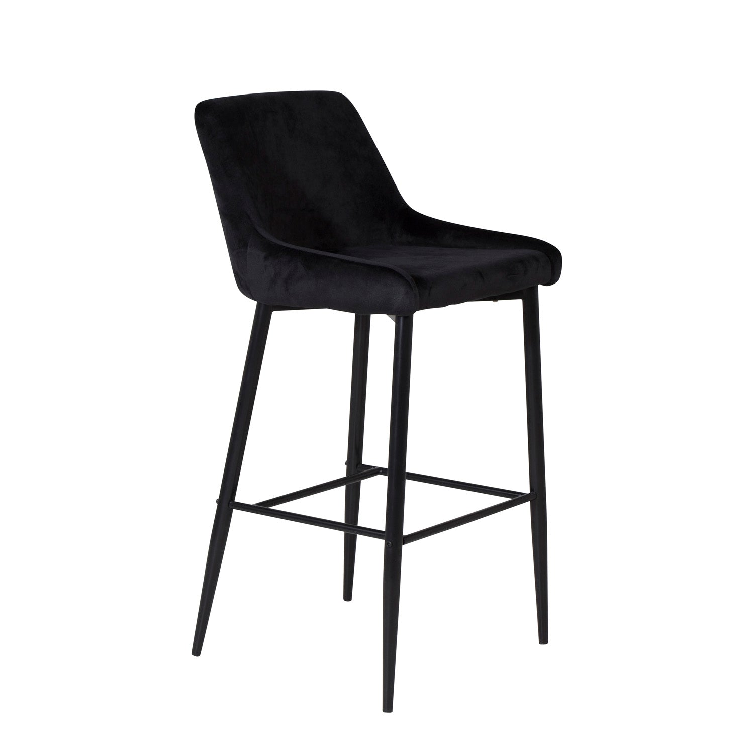 Produktbillede af VENTURE DESIGN Plaza barstol m. ryglæn og fodstøtte sort velour og sort jern i premium kvalitet