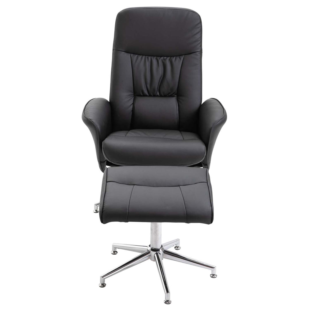 VENTURE DESIGN Rolf recliner lænestol m. fodskammel sort PU og krom metal