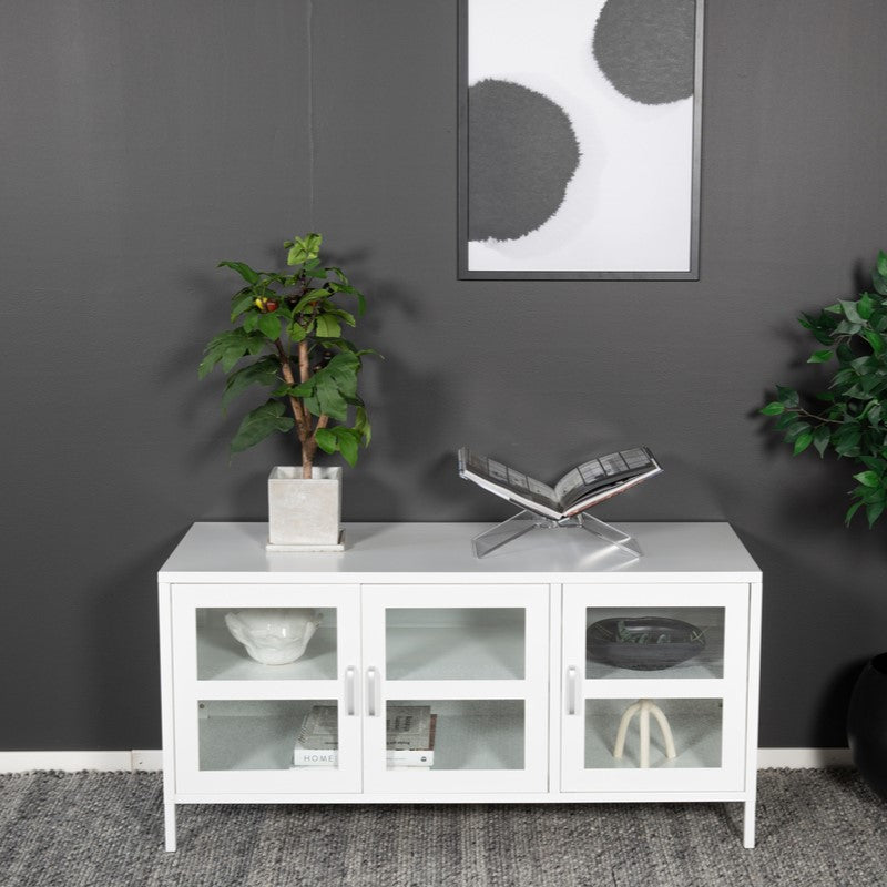 Produktbillede af Ripon Skab i hvidt metal med glasdøre 58 x 120 cm. på tilbud i høj kvalitet