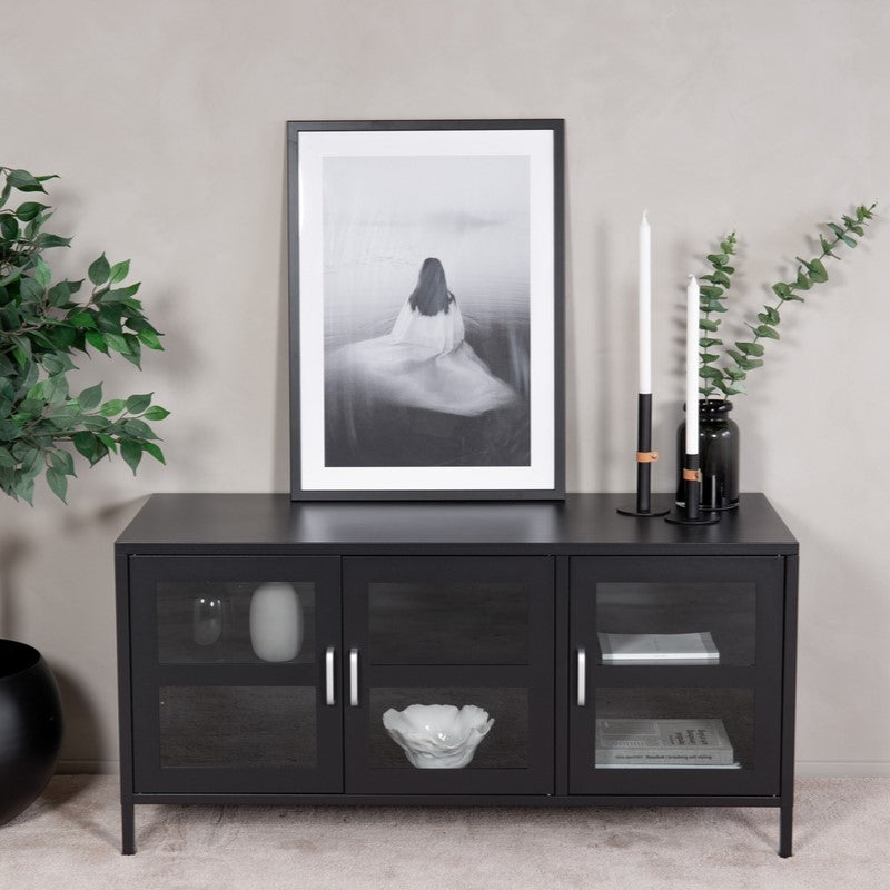 Produktbillede af Ripon Skab i sort metal med glasdøre 58 x 120 cm. på tilbud i høj kvalitet