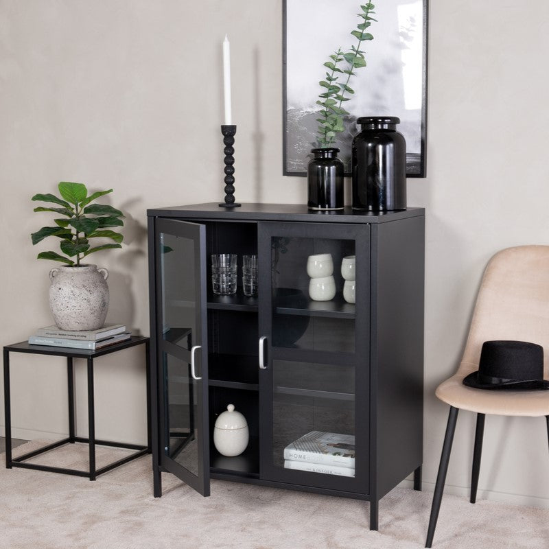 Produktbillede af Ripon Skab i sort metal med glasdøre 80 x 97 cm. på tilbud i høj kvalitet