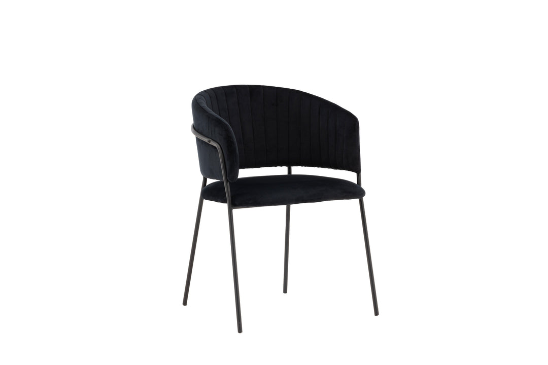 Produktbillede af VENTURE DESIGN Selma spisebordsstol m. armlæn sort polyester fløjl og sort stål i premium kvalitet