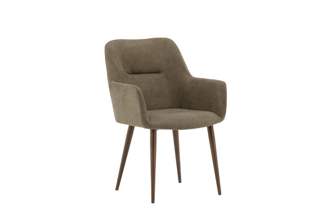 VENTURE DESIGN Tomorrow spisebordsstol m. armlæn mørkegrå/brun stof og mørk valnøddefarvet stål