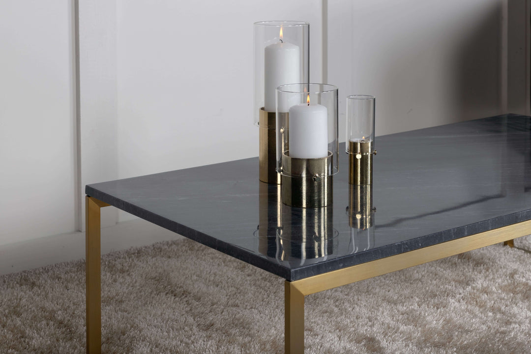 VENTURE DESIGN Estelle sofabord sort marmor og messing metal 120x60