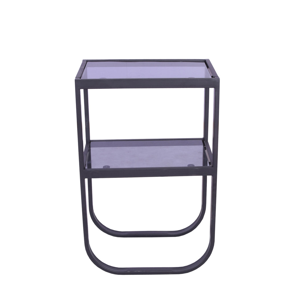 VENTURE DESIGN Rocker sengebord m. hylde grå røget glas og sort metal 45x30