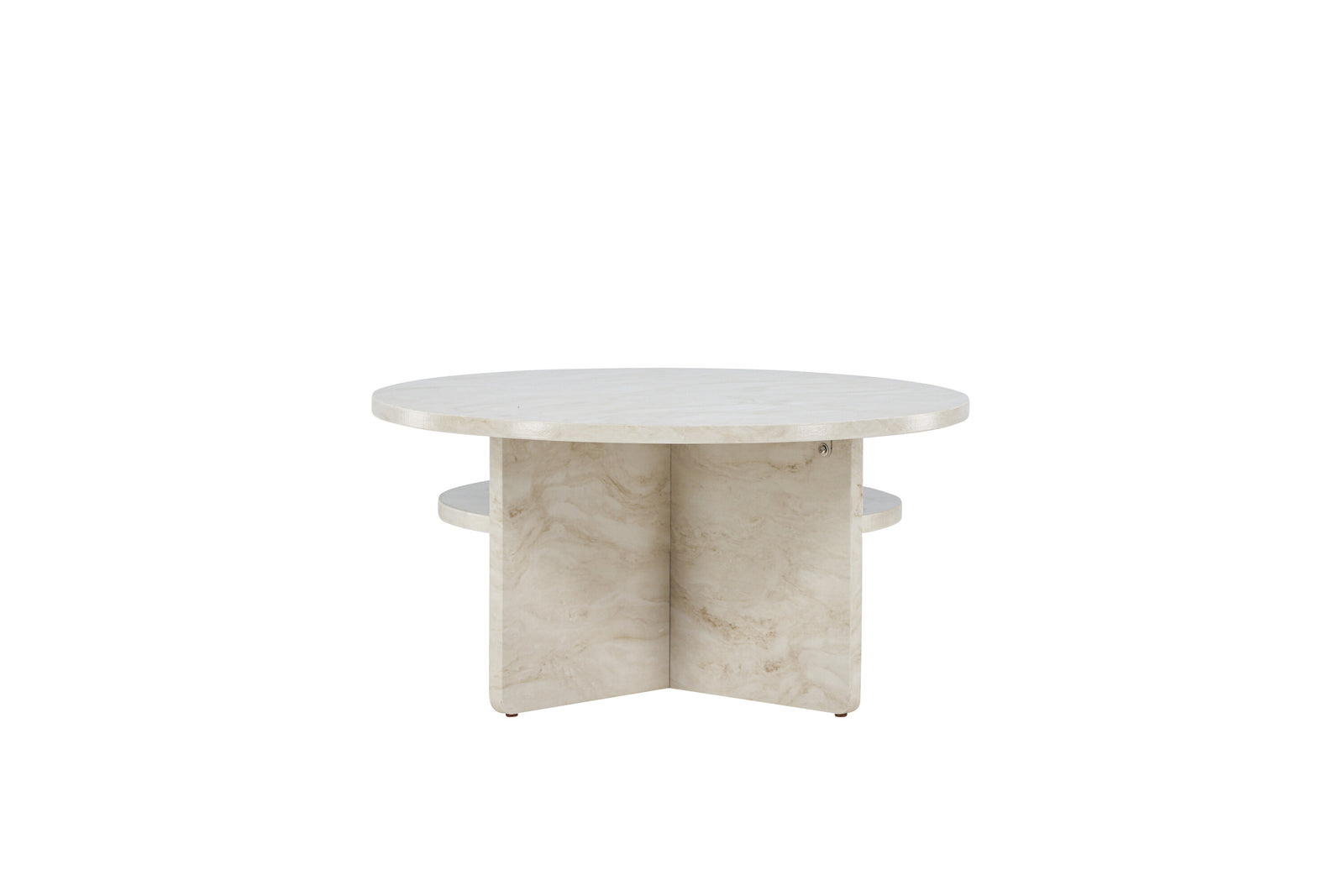 Produktbillede af VENTURE DESIGN Ålesund sofabord m. hylde rund beige marmor look MDF Ø85 i premium kvalitet