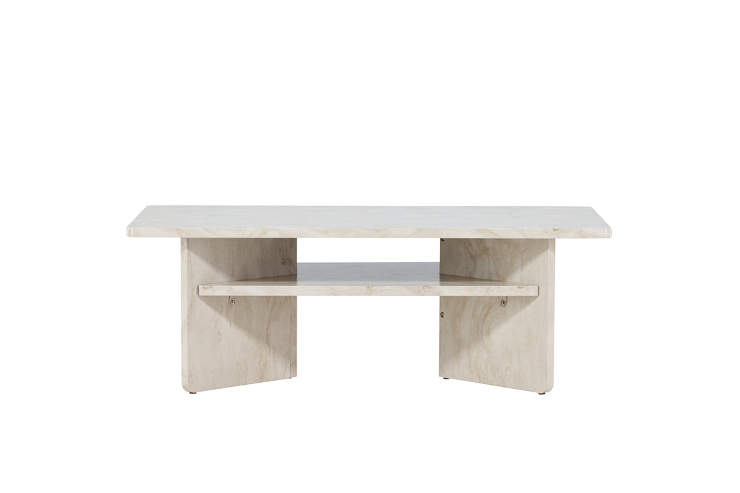 VENTURE DESIGN Ålesund sofabord m. hylde rektangulær beige marmor look MDF 120x60