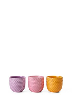 Produktbillede af Lyngby Porcelæn Rhombe Color Æggebæger Ø5 cm gul/rosa/lilla 3 stk. i premium kvalitet