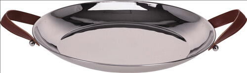 Produktbillede af Serveringsbakke Ø41,5 X 4,5 Cm Blankpoleret Med Læderremme på tilbud i brug