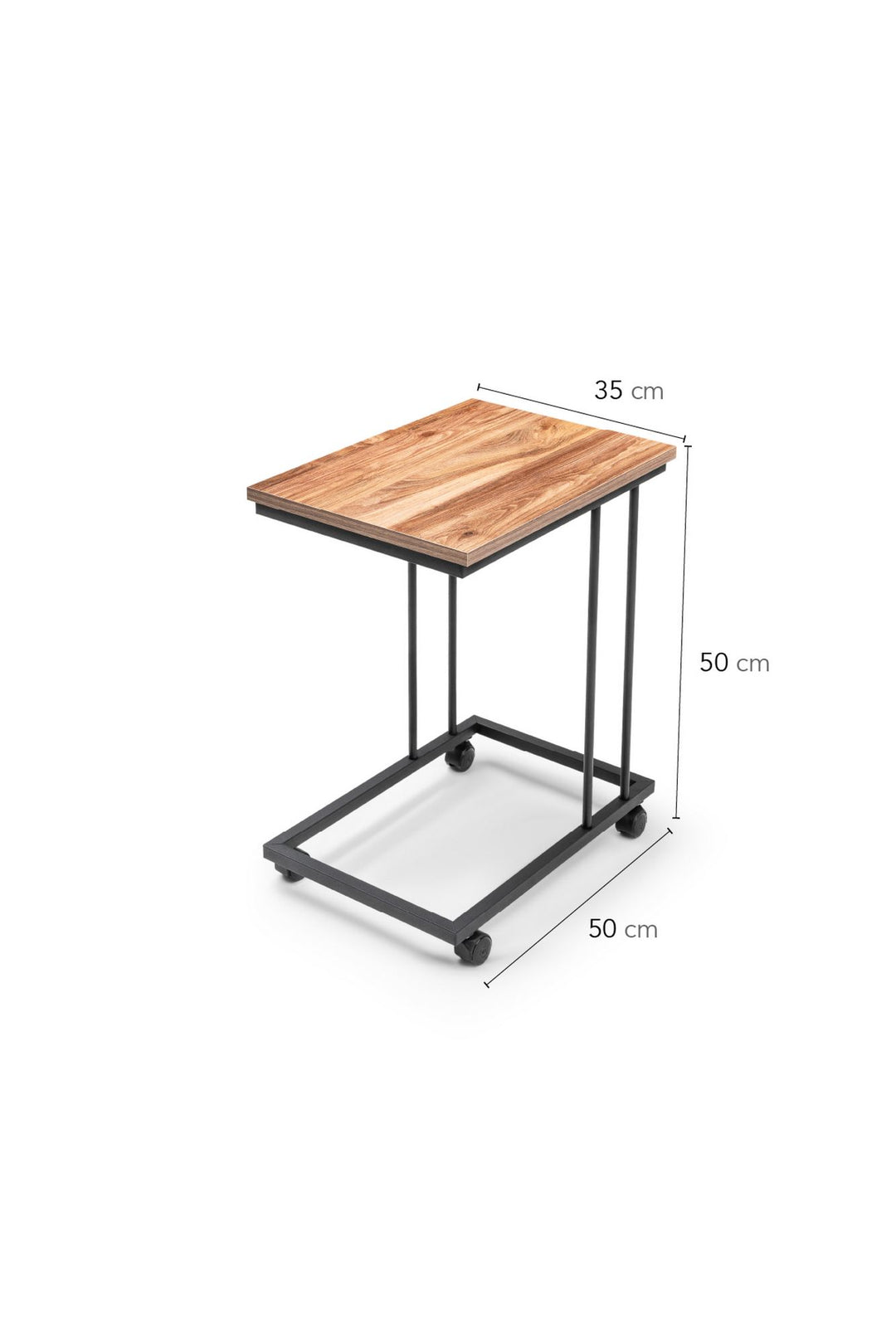 NORDVÄRK TKRCZGN001 sidebord m. hjul rektangulær egetræsfarvet melamin og sort metal 50x35