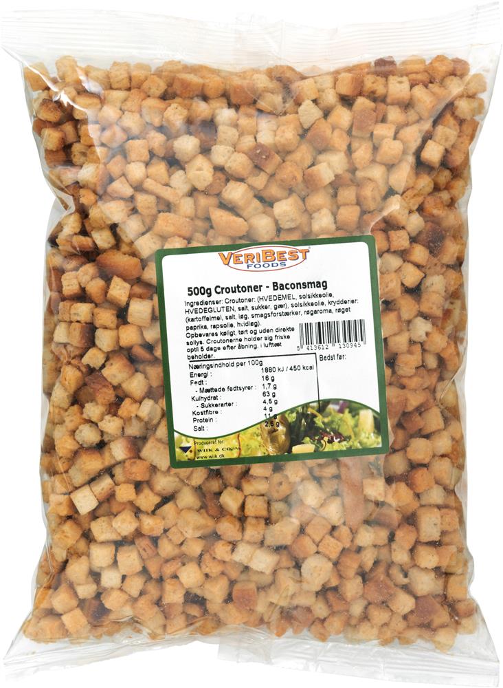 Produktbillede af Croutoner Mini Bacon 8x8 Mm Ps 500 G på tilbud – premium kvalitet og detaljer