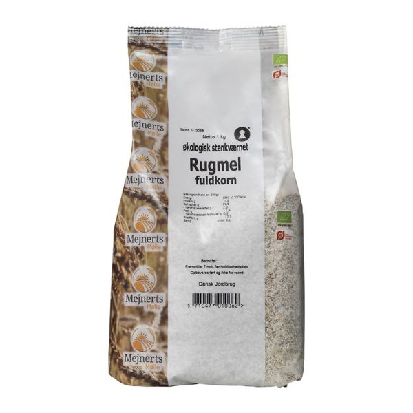 Produktbillede af Rugmehl Fuldkorn Øko Mejnerts Mølle 1kg på tilbud – premium kvalitet og detaljer