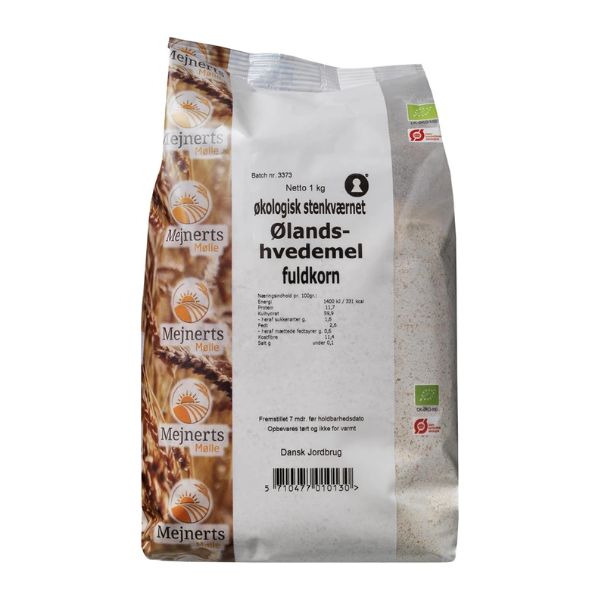 Produktbillede af Ølandshvedemel Fuldkorn Øko Mejnerts Mølle 1kg på tilbud – premium kvalitet og detaljer