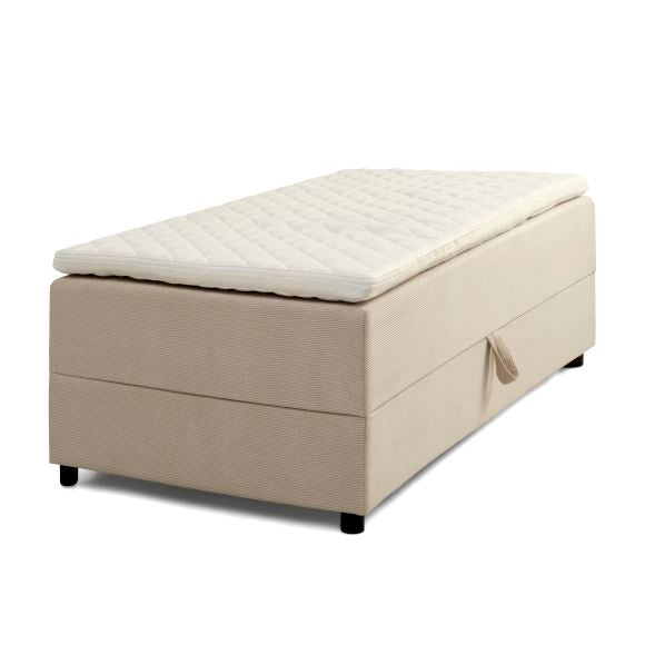 Space Dreams sengebund m. opbevaring u. topmadras beige velour og sort træ 200x90