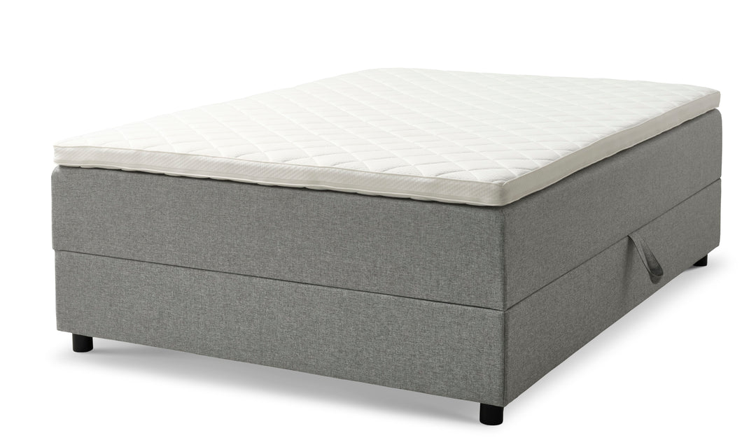 Space Dreams sengebund m. opbevaring u. topmadras lysegrå stof og sort træ 200x140