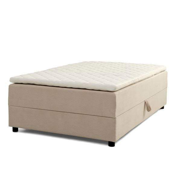 Space Dreams sengebund m. opbevaring u. topmadras beige velour og sort træ 200x140