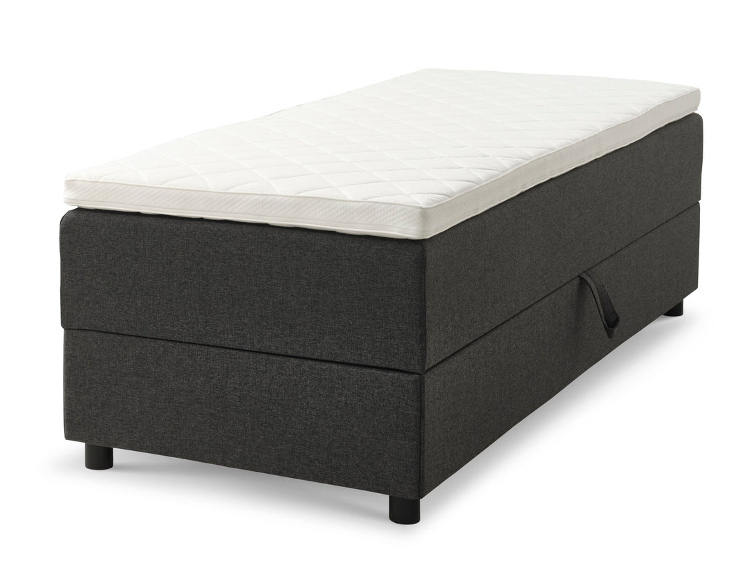 Space Dreams sengebund m. opbevaring u. topmadras antracitgrå stof og sort træ 200x80