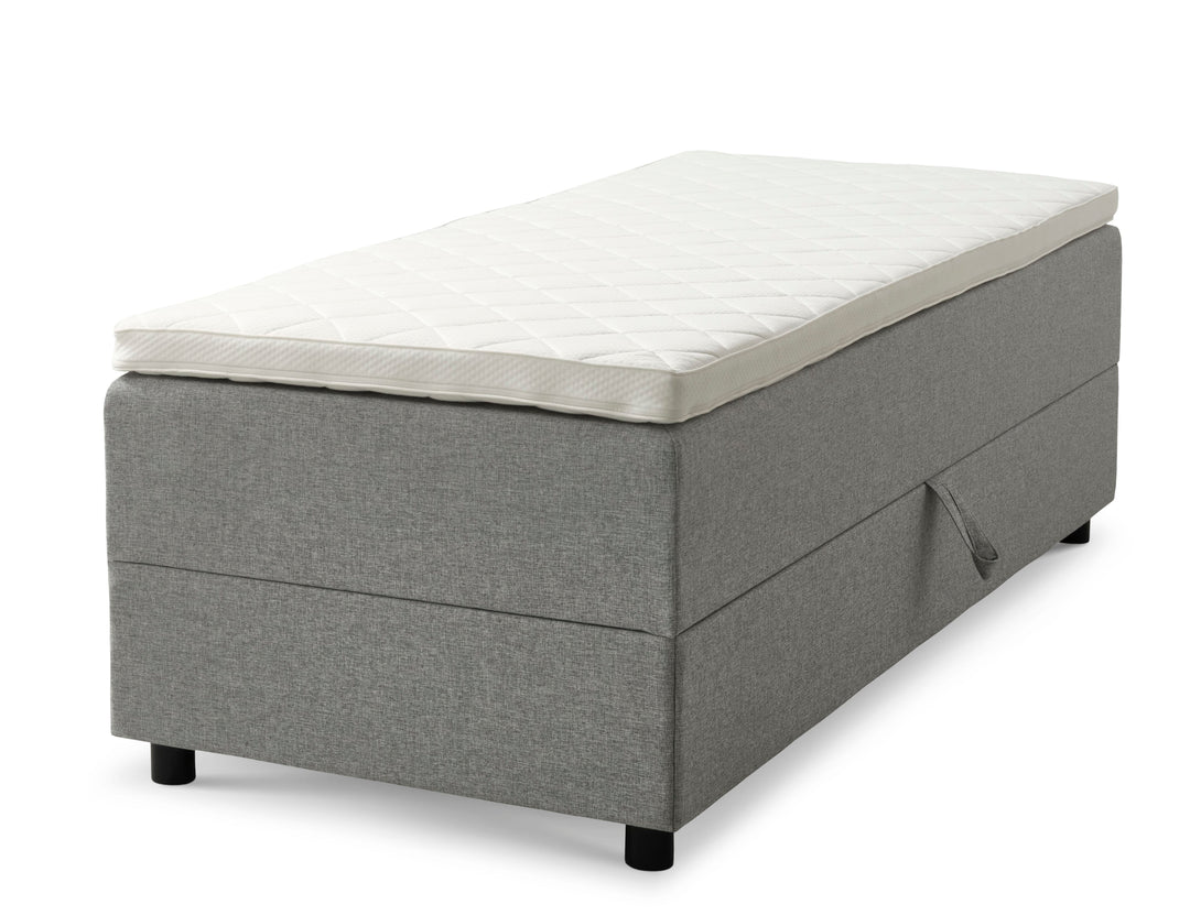 Space Dreams sengebund m. opbevaring u. topmadras lysegrå stof og sort træ 200x80