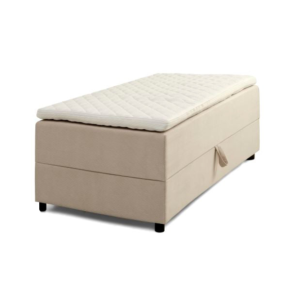 Space Dreams sengebund m. opbevaring u. topmadras beige velour og sort træ 200x80