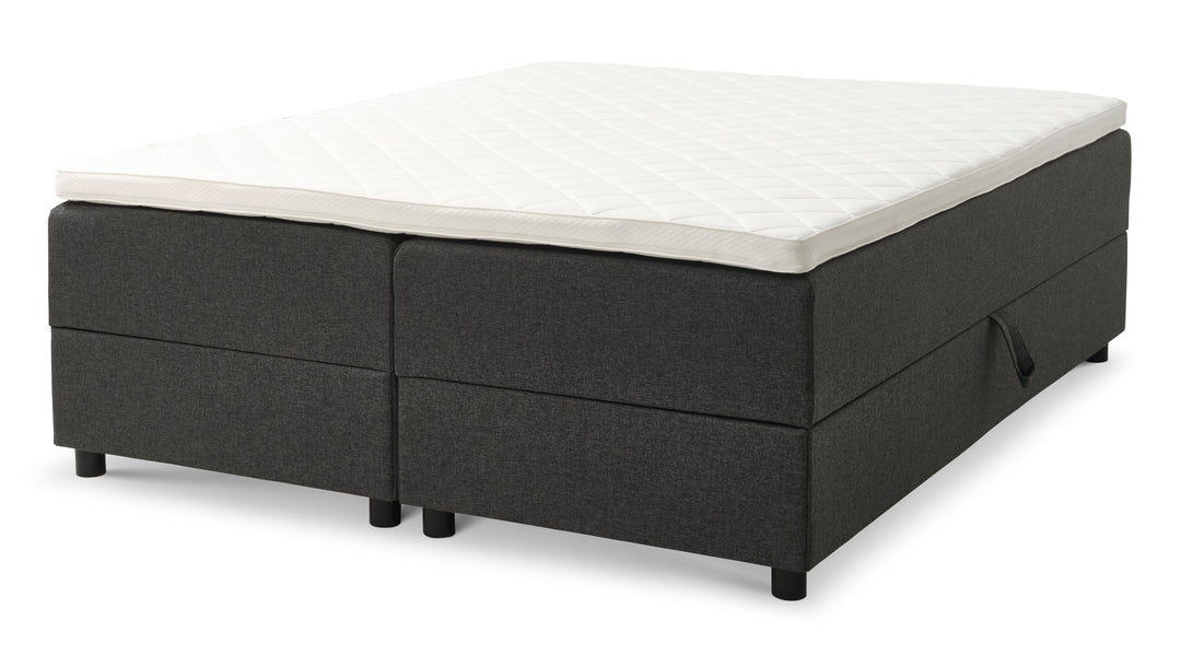 Space Dreams sengebund m. opbevaring u. topmadras antracitgrå stof og sort træ 200x160