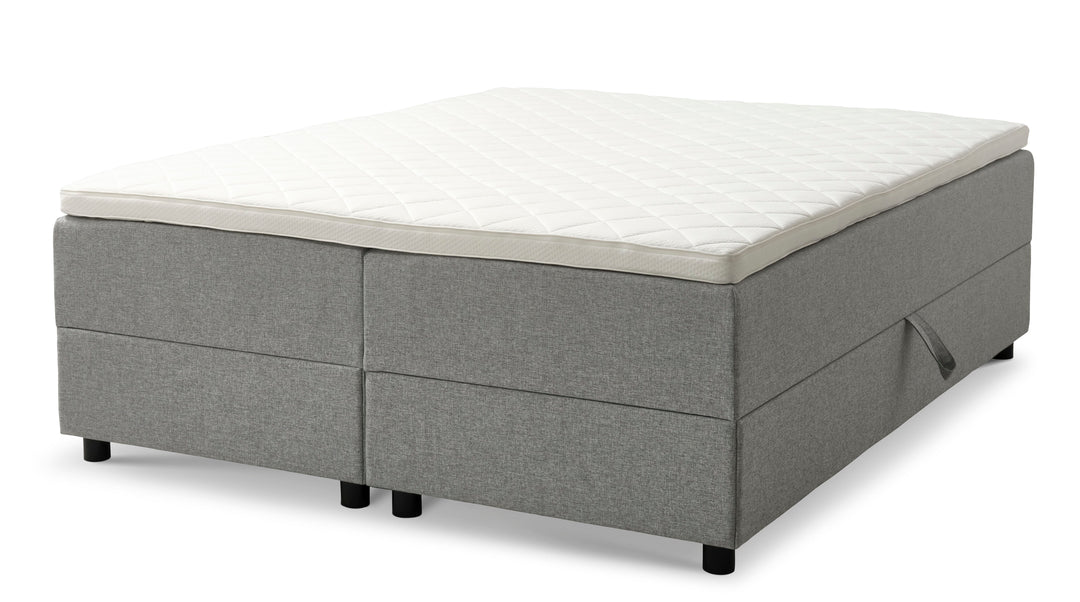 Space Dreams sengebund m. opbevaring u. topmadras lysegrå stof og sort træ 200x160