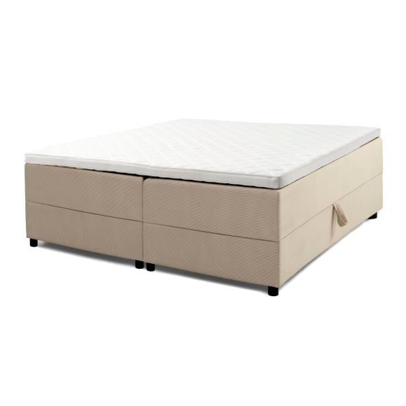 Space Dreams sengebund m. opbevaring u. topmadras beige velour og sort træ 200x160