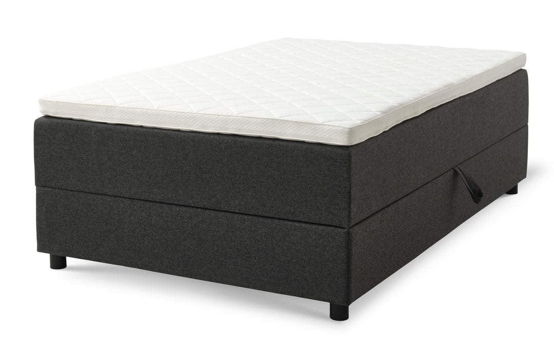 Produktbillede af Space Dreams sengebund m. opbevaring u. topmadras antracitgrå stof og sort træ 200x120 i premium kvalitet