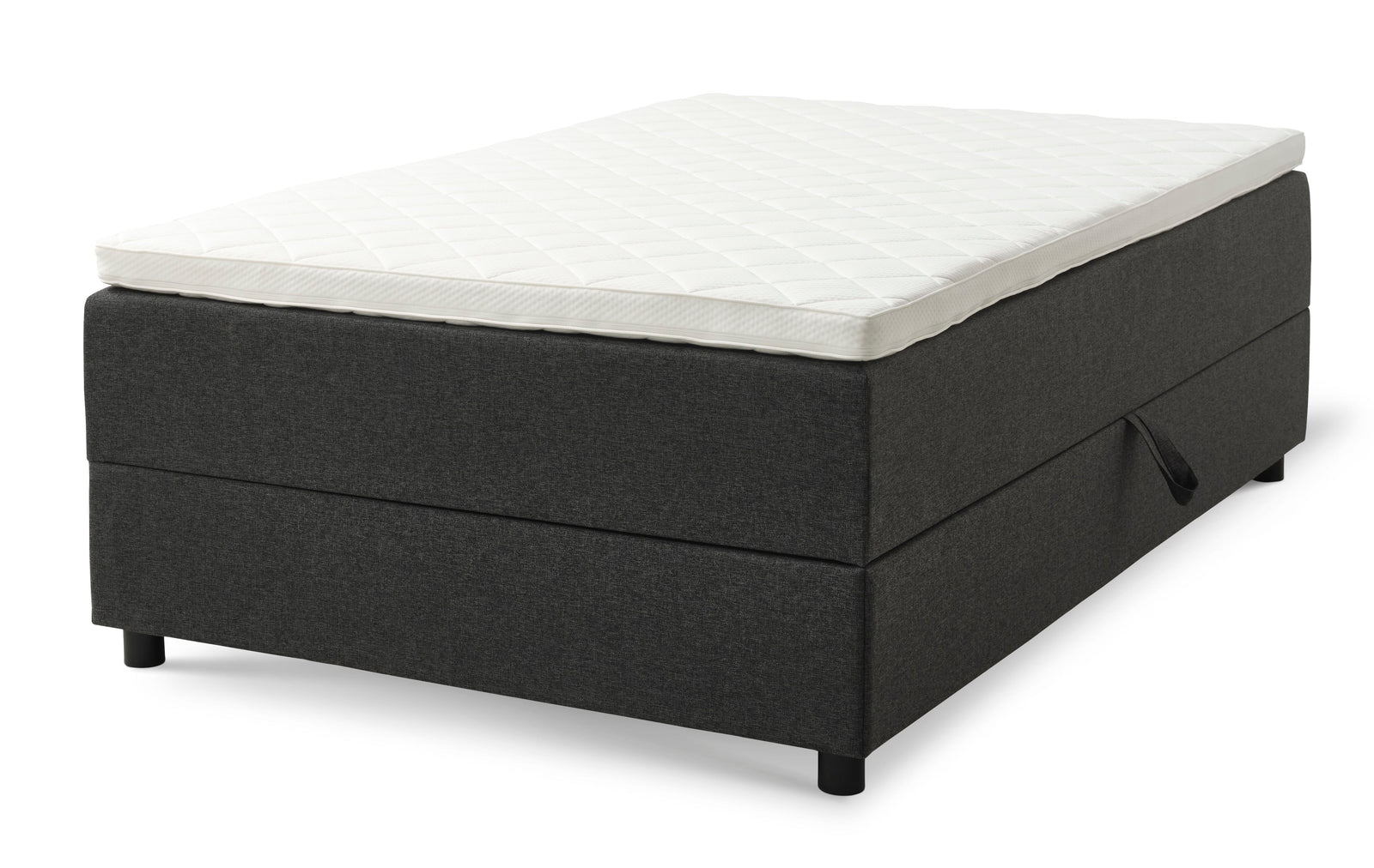 Produktbillede af Space Dreams sengebund m. opbevaring u. topmadras antracitgrå stof og sort træ 200x120 i premium kvalitet