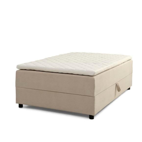 Space Dreams sengebund m. opbevaring u. topmadras beige velour og sort træ 200x120